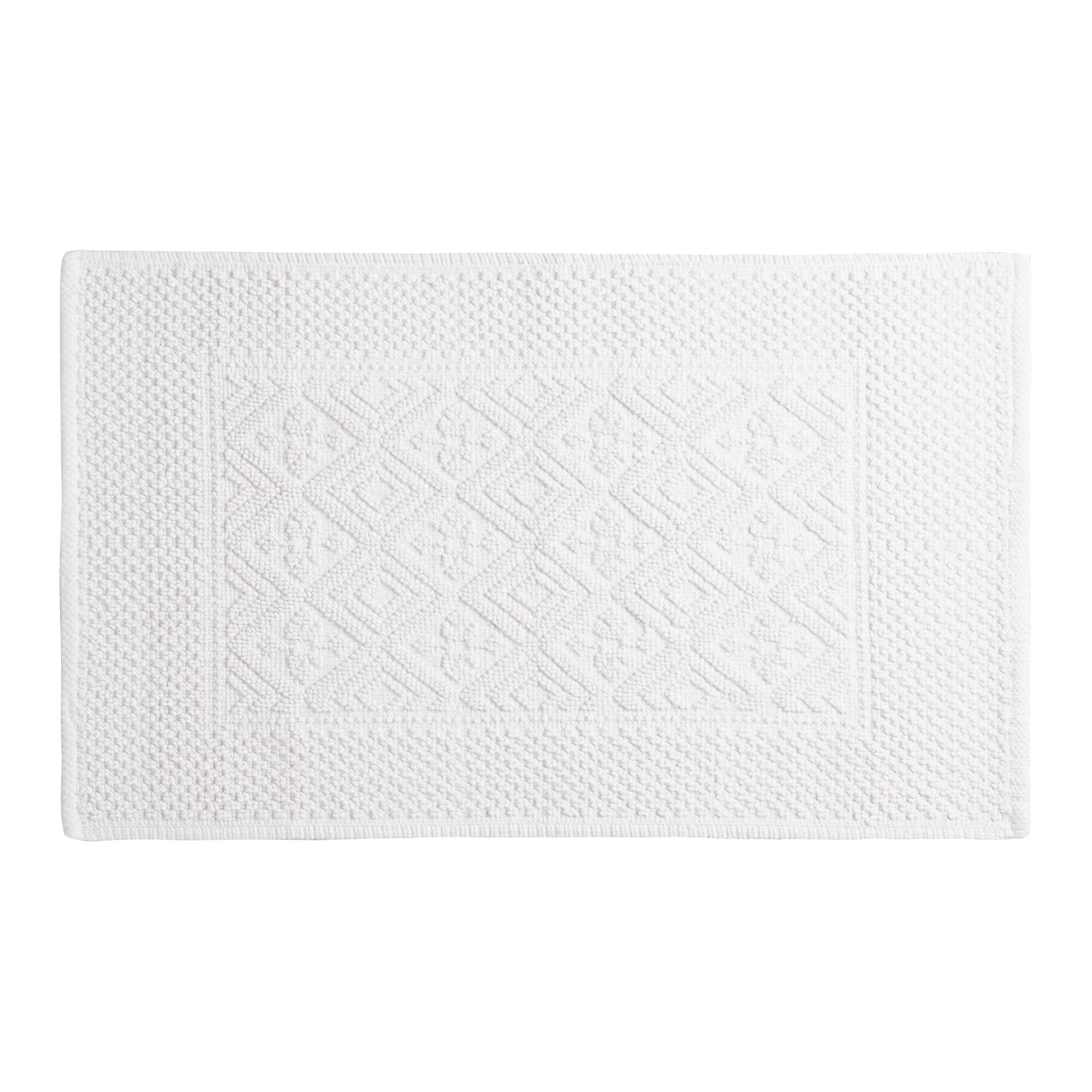 White Woven Diamond Bath Mat - Cotton by World Market
