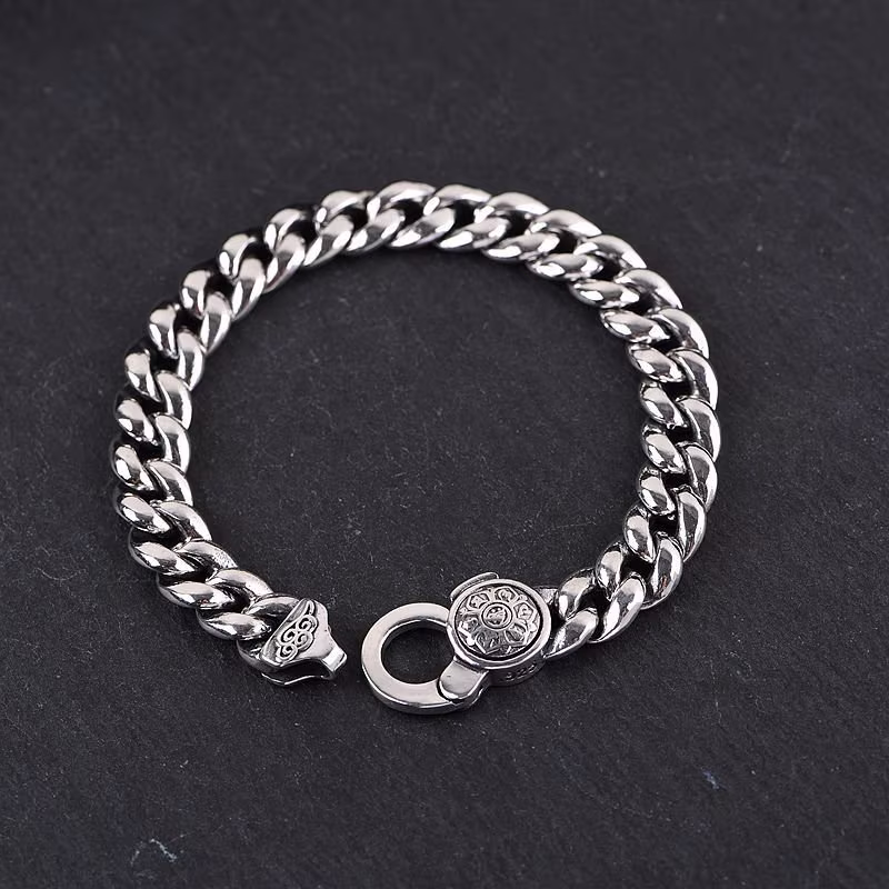 Fine Simple Wide S925 Sterling Silver Chain Bracelet