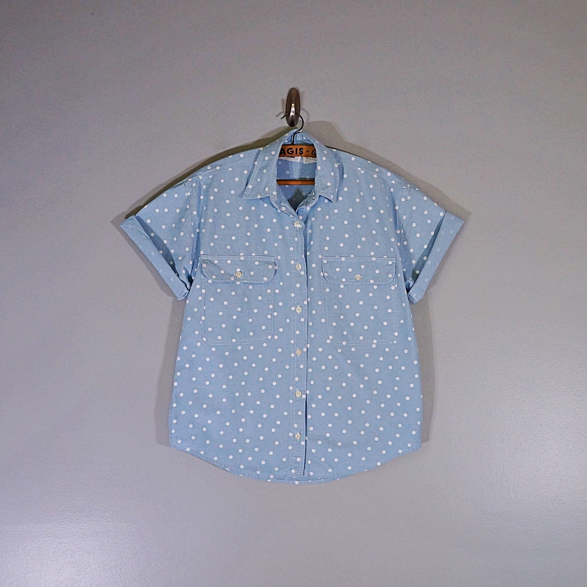 Vintage 80's Denim Polka Dot Oversize Shirt // Size S
