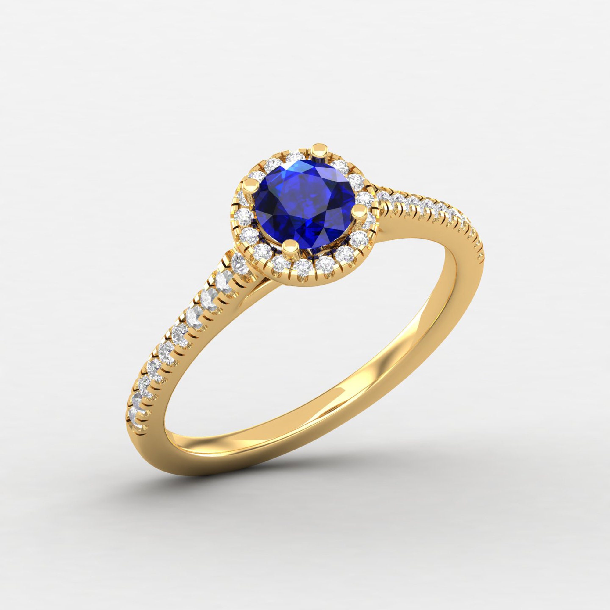 Art Nouveau Sapphire Wedding Ring, Solid 14K Gold Vintage Engagement Yellow Promise Gift For Women