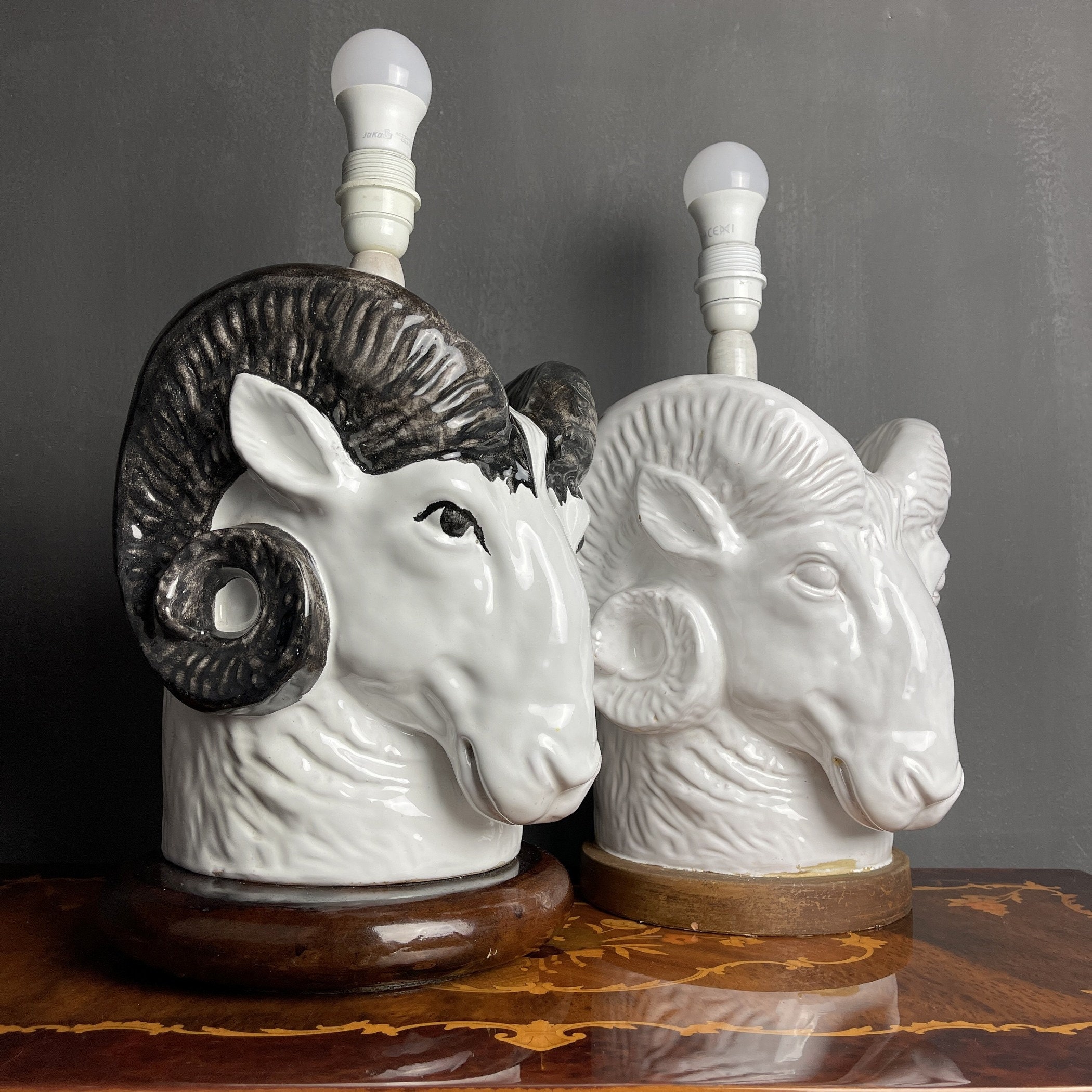 Pair Of Vintage Rare Table Lamps Ram Head France 1960S