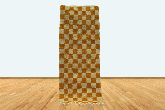 2x6 White & Yellow Checkered Moroccan Runner Rug