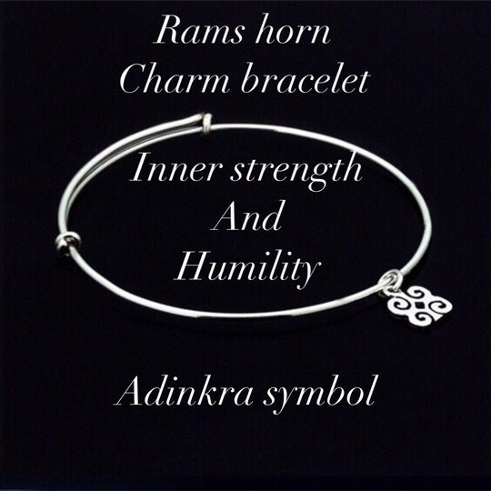 Charm Bracelet, Inner Strength & Humility, Rams Horns Dainty Charm, Adjustable Adinkra Symbol Charm Bracelet