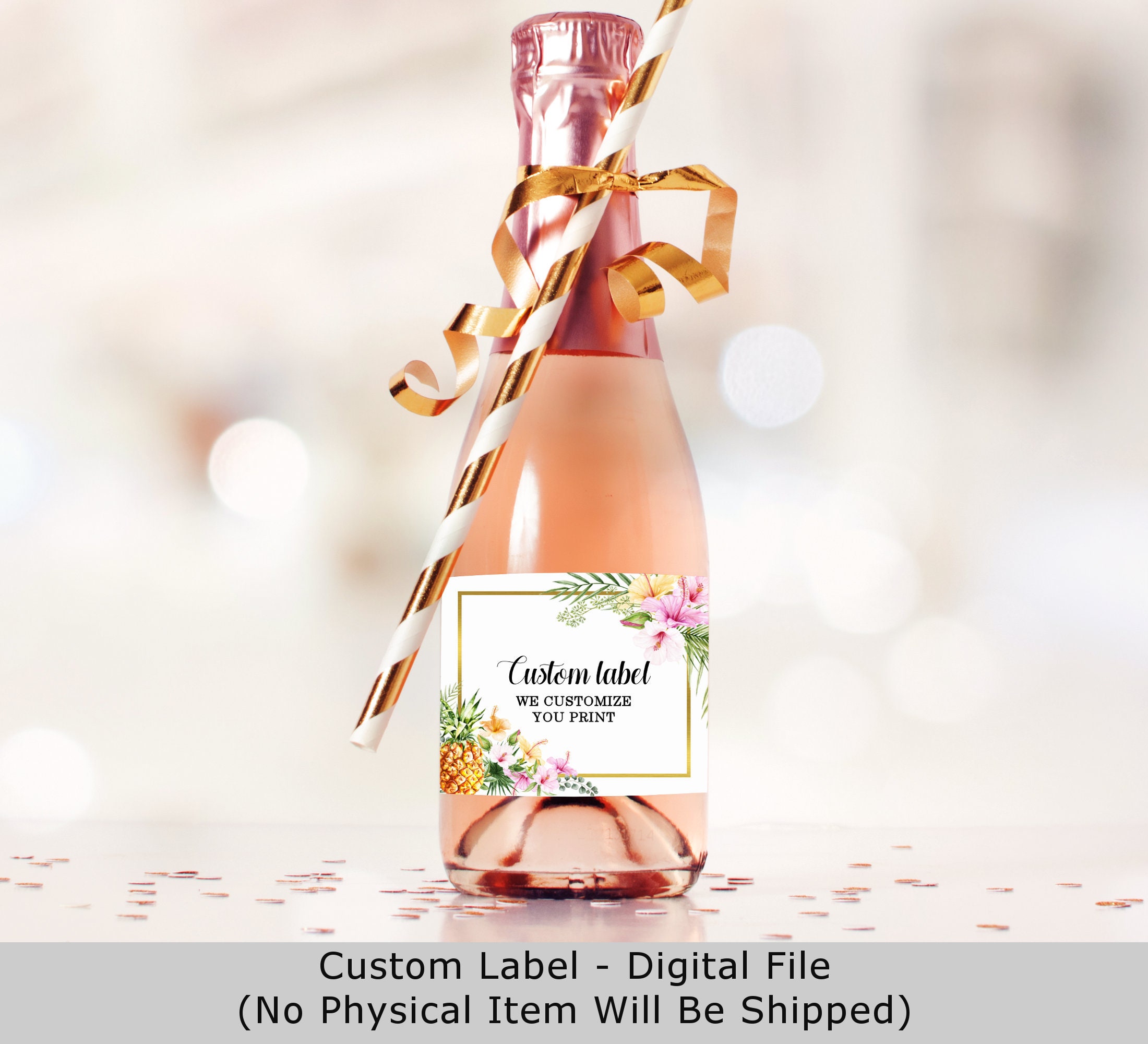 Mini Champagne Bottle Labels Tropical Bridal Shower Baby Birthday Custom Wine Label Hawaiian Luau Party Digital File A76 B74 C74