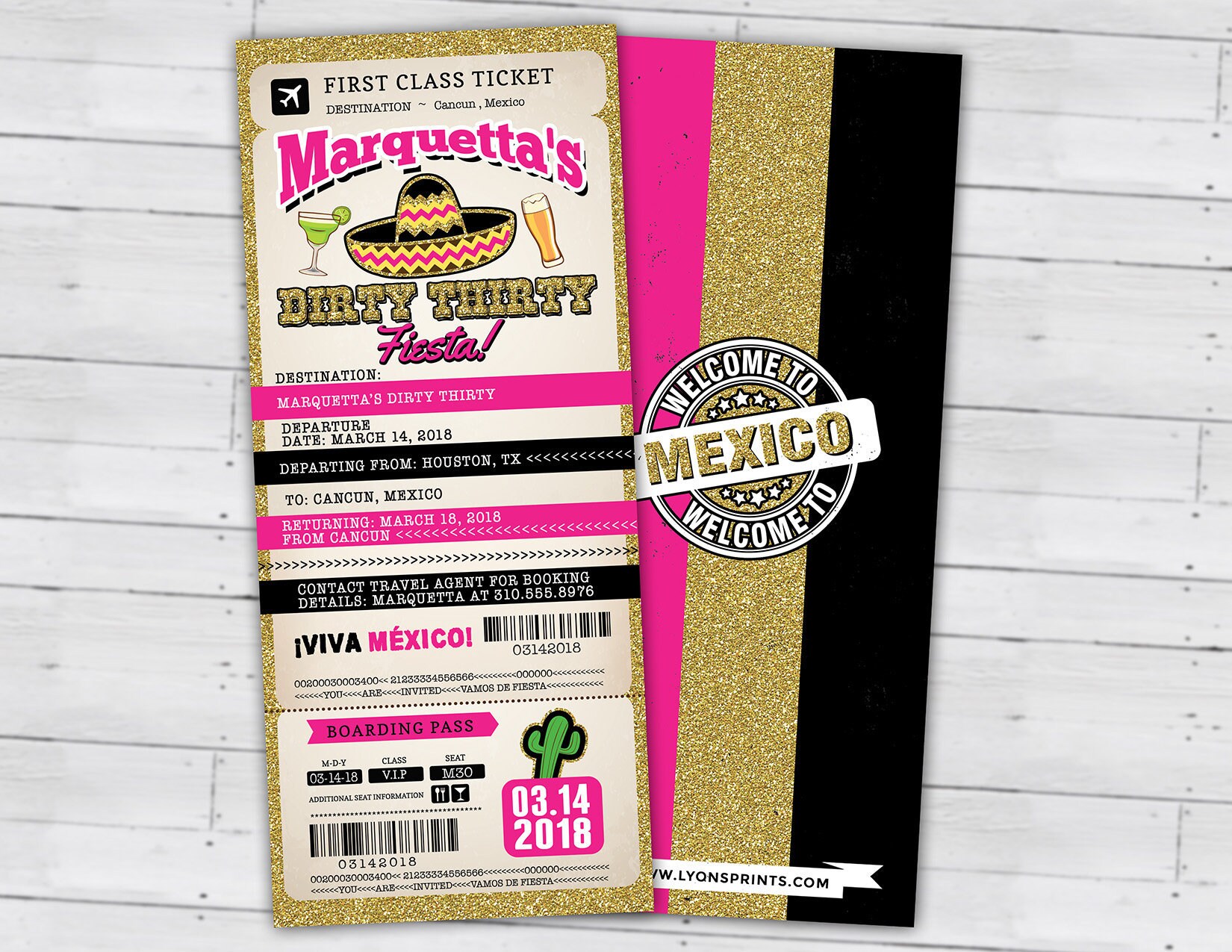 Passport & Ticket Birthday Invitation, Travel Party Cruise Mexico, Cancun Digital Files Only