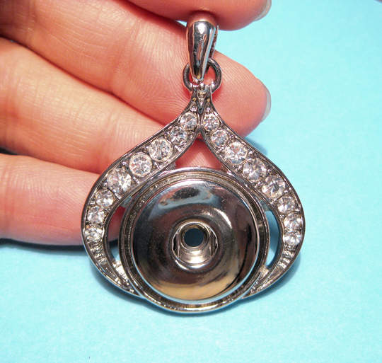 1Pc Of Silver Tone Large Snap Button Pendants Setting With Rhinstone Fit 6mm Knob
