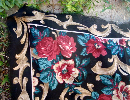 Vintage Black Scarf Red Roses 100% Wool By Axcess 34" Square