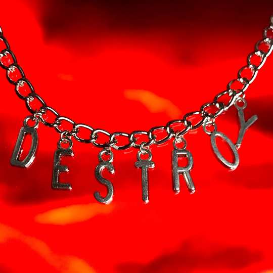 Destroy Text Chain | Gothic Aesthetic Alt Jewelry Alternative Streetwear Layering Modern Multipurpose Necklace