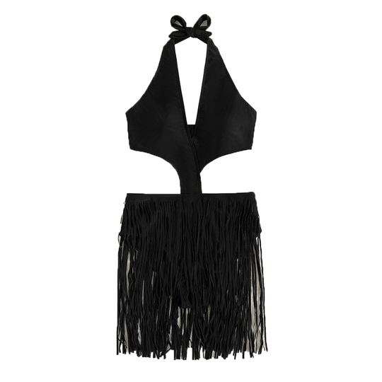 Women Swimsuit Eye-catching Backless Blend Fabric Open Back Sexy Bikini Jumpsuit Bathing Suit for Girl - black, xl