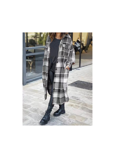 Wool Blend Flannel Shacket Jacket Long Coat Shirt