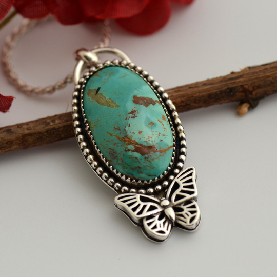 Royston Turquoise Necklace Pendant Sterling Silver Butterfly Natural Jewelry Southwestern Western Moth