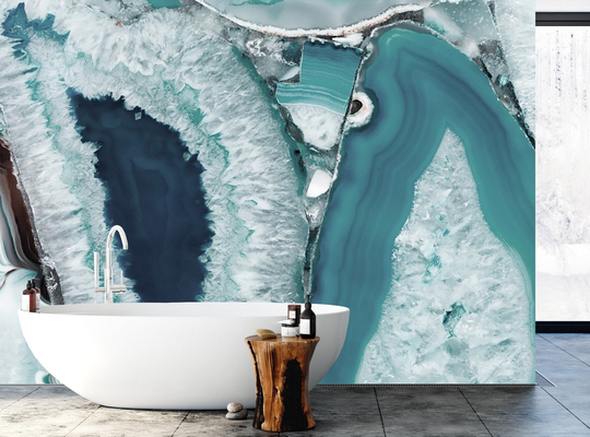 Turquoise Frost Effect Wall Mural | Modern Wallpaper Self Adhesive Marble Decoration Fluid Living Room