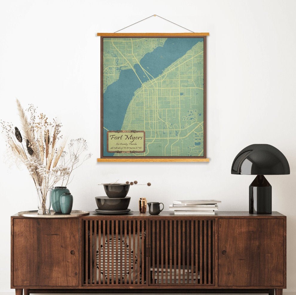 Fort Myers Florida City Map | Hanging Canvas Of Printed Marketplace