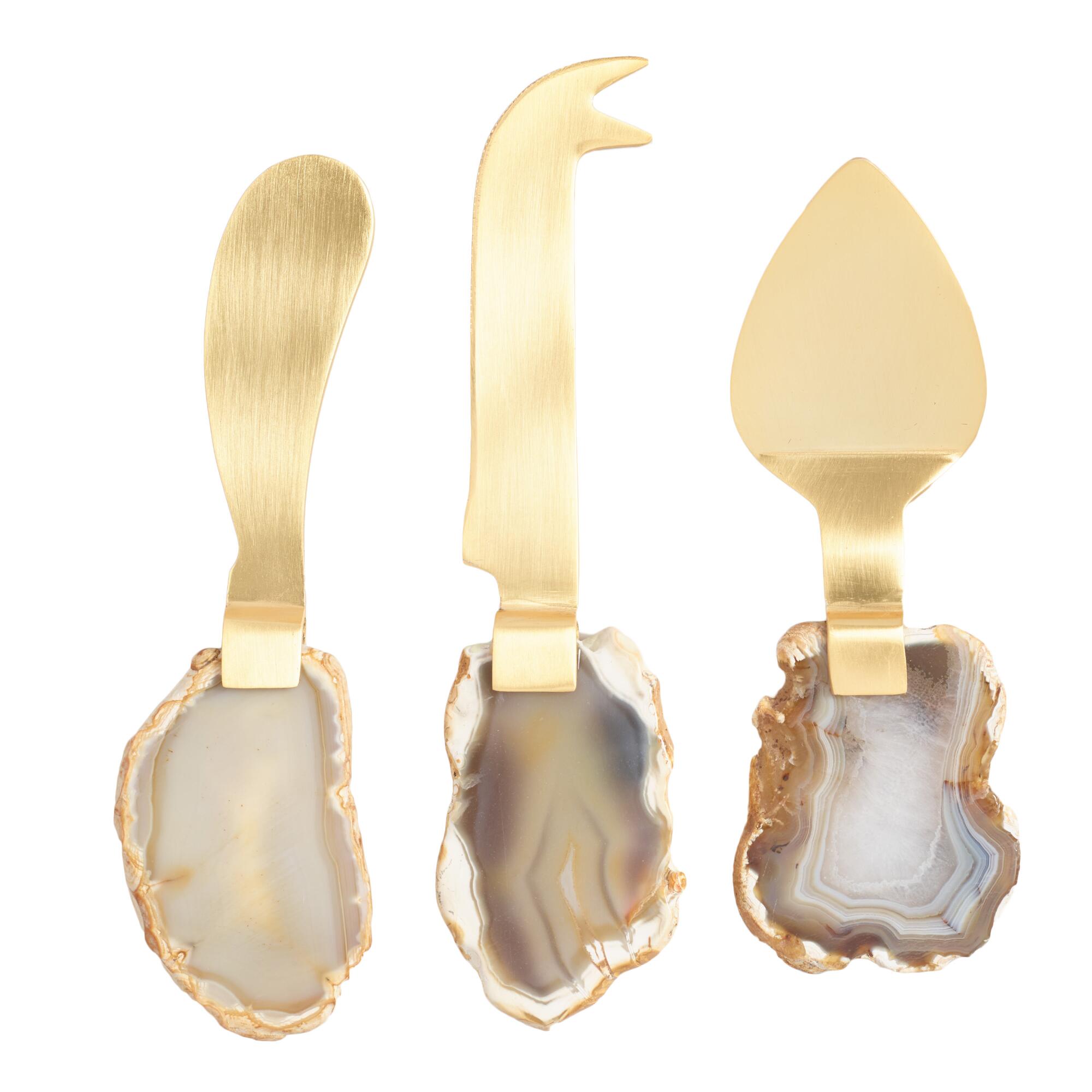 Gold Agate Slice Cheese Knives 3 Piece Set by World Market