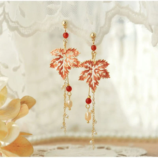 Canadian Maple Leaves Dangle Drop Fashion Earrings, Elegant Red Everyday Earrings