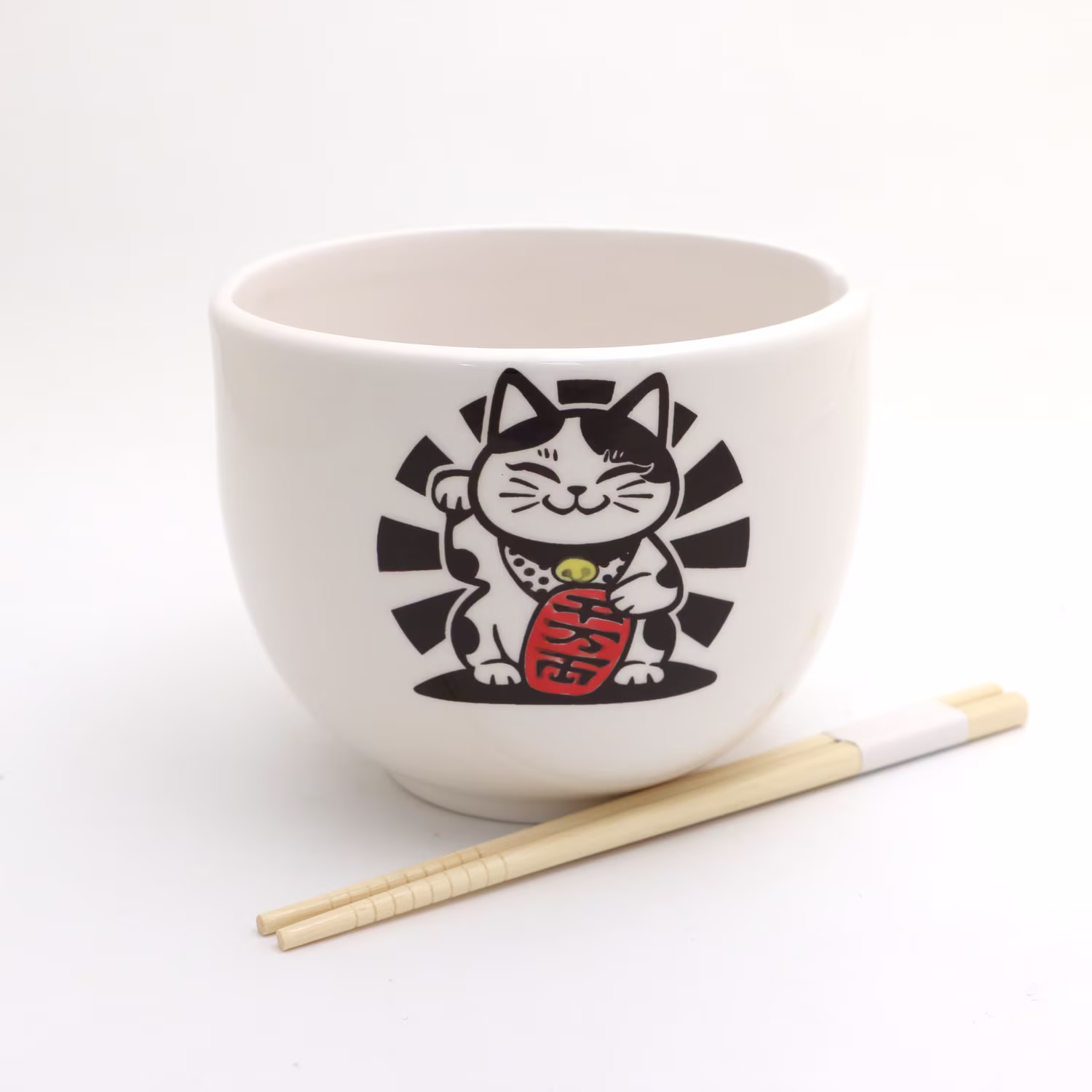 Lucky Cat, Chopsticks Bowl, Noodle Maneki-Neko Ceramic