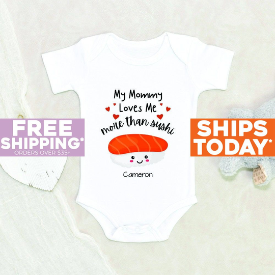 Cute Sushi Onesie® My Mommy Loves Me More Than Personalized Name Baby Shower Gift Seafood Custom