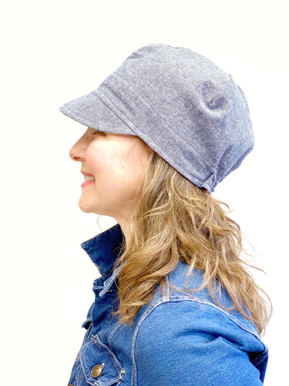 Women's Newsboy Fabric Hat, Cute Hairloss Washable Cap, Gift For Her, Weekend Hat Women, Linen-Blend Blue, Lightweight