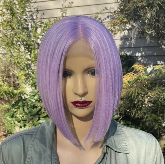 Short Bob, Baby Purple Human Hair Blend Daily Wig Front Lace./Cosplay Party
