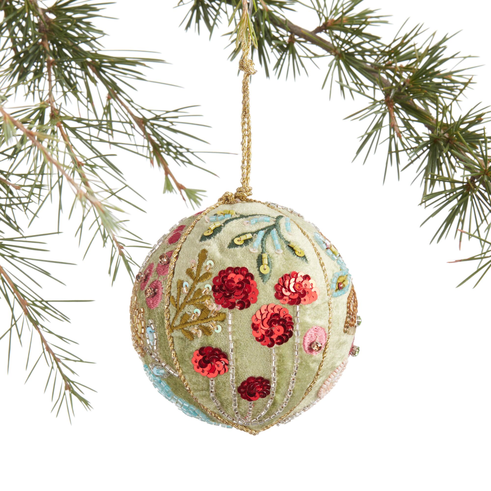 Beaded and Embroidered Velvet Ball Ornament: Multi - Fabric by World Market