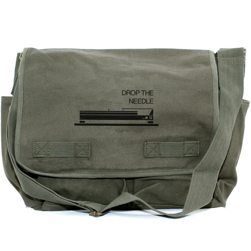 Dj Gifts Messenger Bag, Musician Gift, Drop The Needle, Crossbody Canvas Men's Laptop Large Travel Mens Gift
