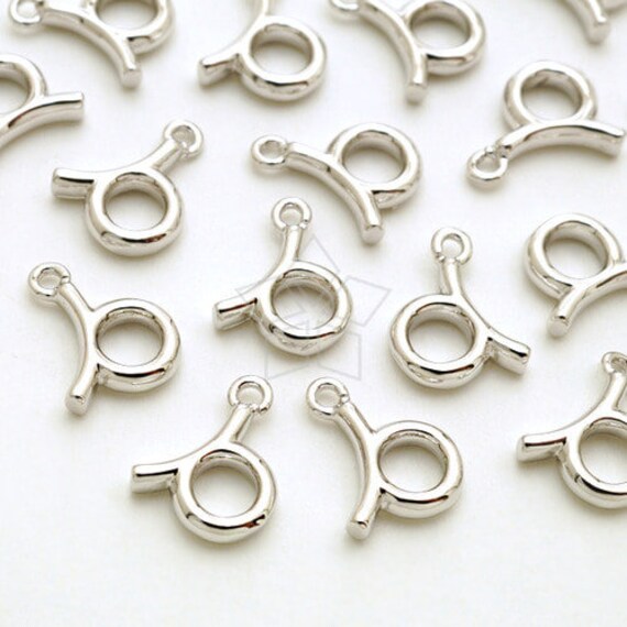 Pd-2826-Or/2 Pcs - Zodiac Sign Symbol Charms, Constellation, Taurus, The Bull, April, May Birthday, Silver Plated Brass 6.9mm X 9mm