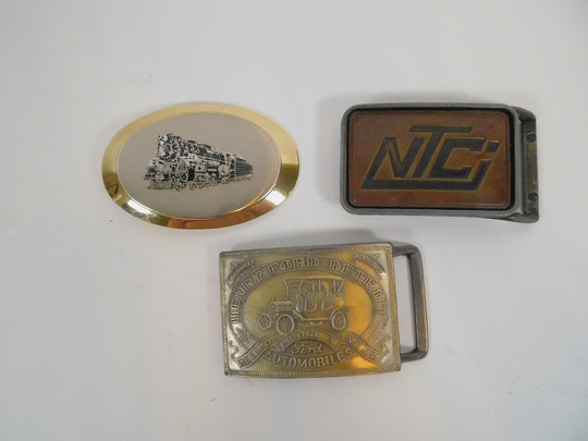 3 Vintage Belt Buckles Locomotive, Henry Ford 0720