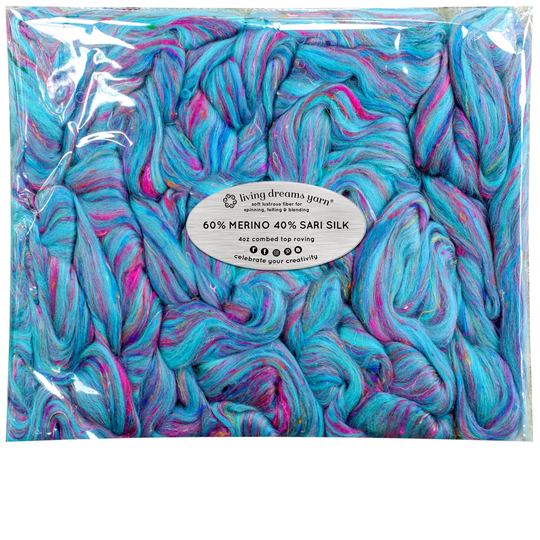 Merino Sari Blend 4Oz Wool & Silk Roving Fiber Soft Combed Top, Hand Spinning, Drop Spindle, Needle Wet Nuno Felting. Mantra