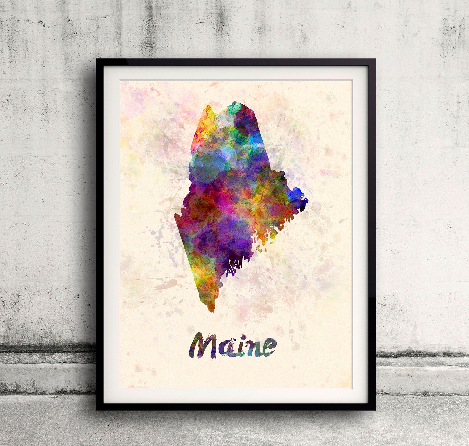 Maine Us State in Watercolor Background 8x10 In. To 12x16 Poster Digital Wall Art Illustration Print Art Decorative - Sku 0406