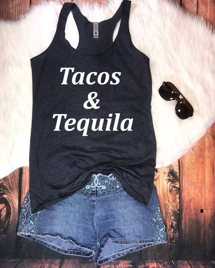 Tacos & Tequila, Women's Flowy Tri-Blend Racerback Tank, Xs-2Xl, Cinco De Mayo Top, Funny Tank Drinking Margarita