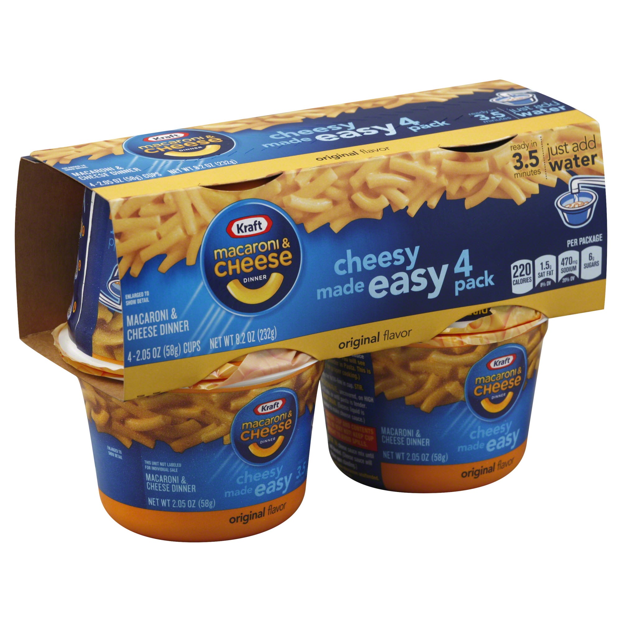 Kraft Macaroni & Cheese Dinner Cups, Original, 2.05 oz - 4 ct