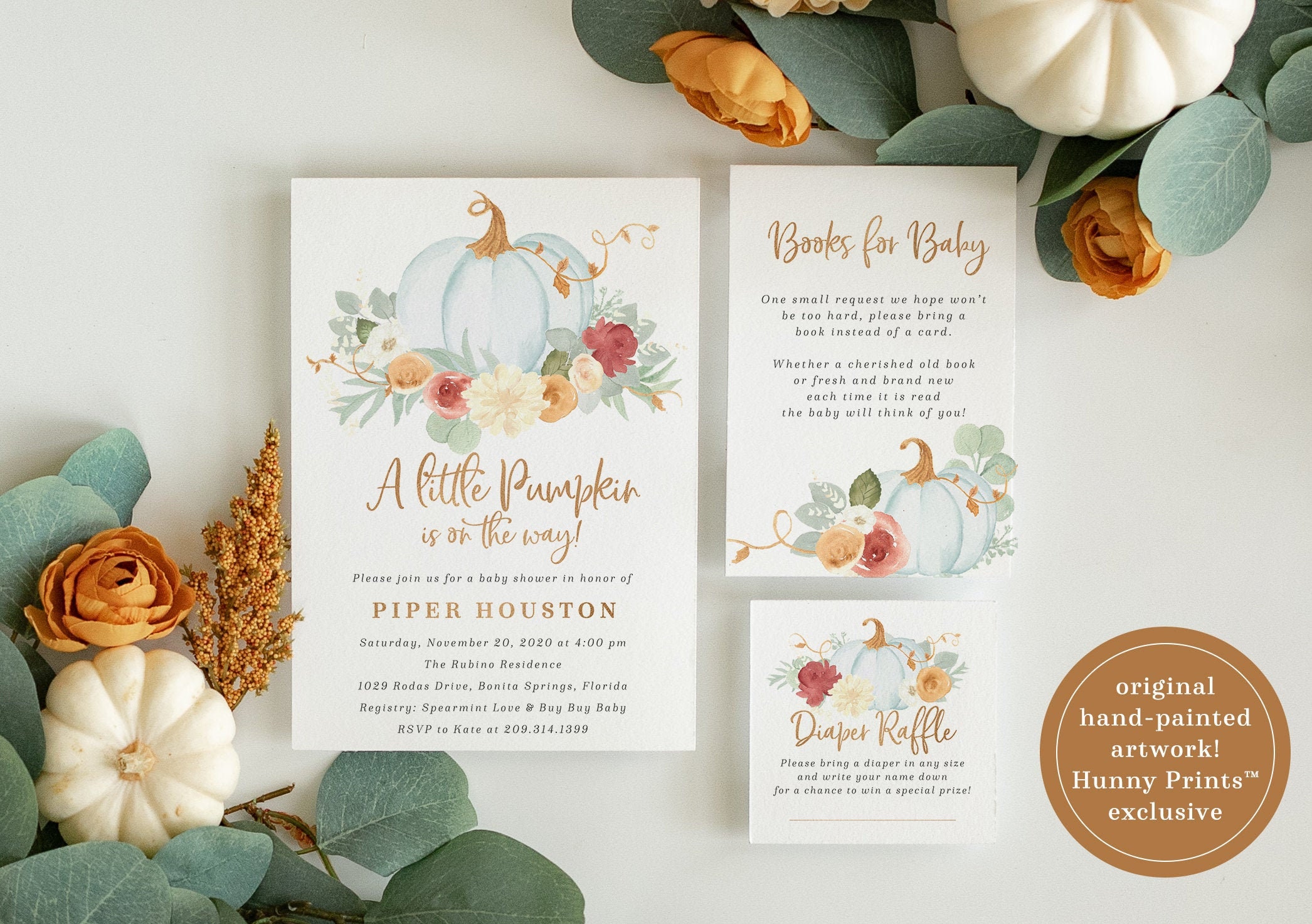 Boy Fall Baby Shower Invitation, A Little Pumpkin Is On The Way Invitation Set - Piper