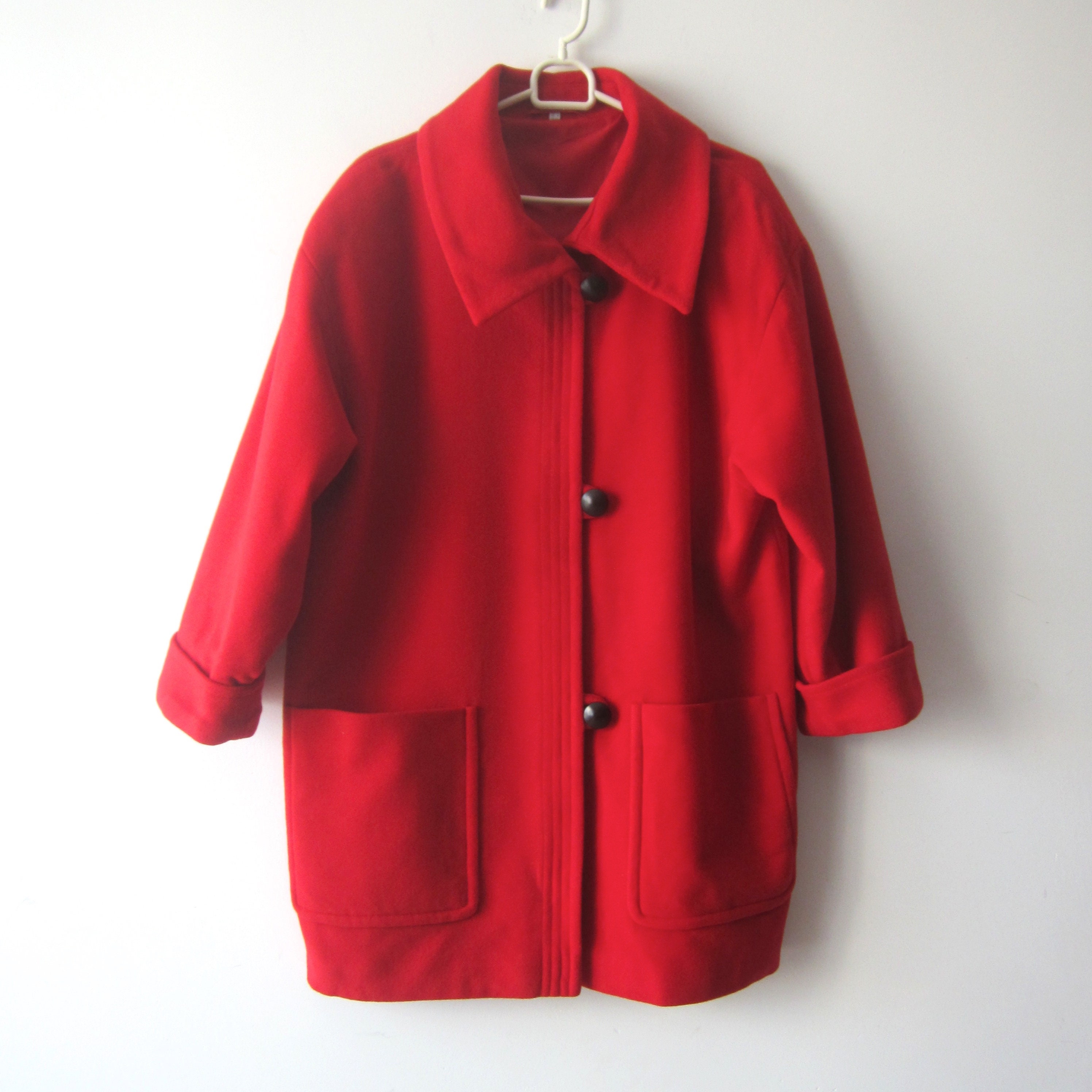 Vintage Red Wool Blend Jacket Romantic Short Coat Women's Medium To Large Size Business Lady Comfortable Grandma