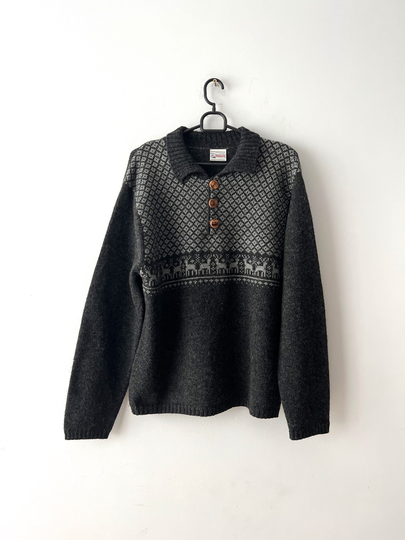 Vintage Mens Austrian Wool Blend Sweater Deer Knitted Dirndl Jumper Folk Traditional Bavarian German Loden Trachten Size M
