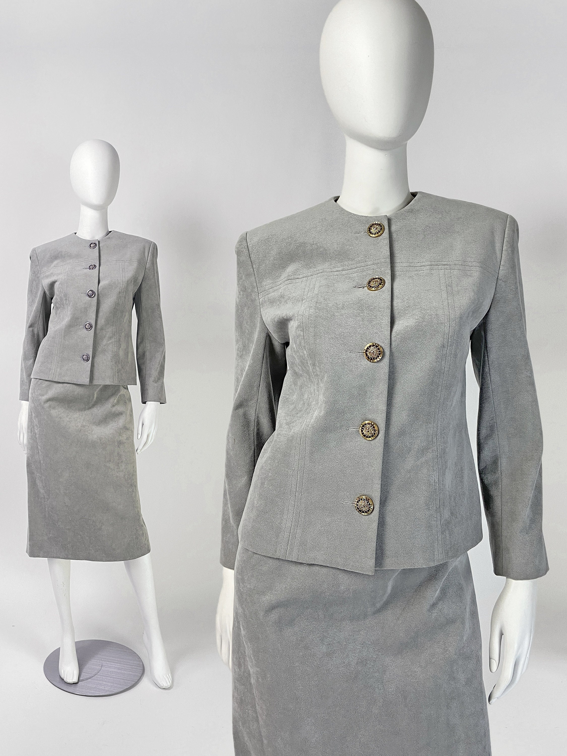 Vintage 80S Ultrasuede Skirt Suit, Gray 70S Career Suede Midi Skirt, Classic Medium Size 8 Us, 12 Uk