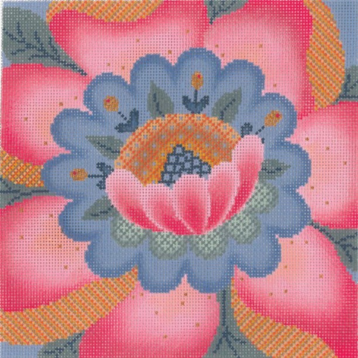 Needlepoint Handpainted Abigail Cecile Bloom 8x8 -Free Us Shipping