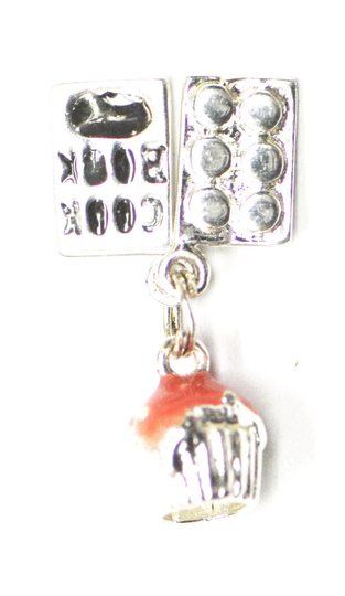 sterling Silver Jezlaine Jez 10mm Cupcake Pan Tin Cook Book Charm