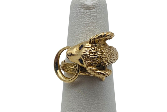 Awesome Vintage Solid 14K Yellow Gold Aries Ram Head Ring Size 4.75