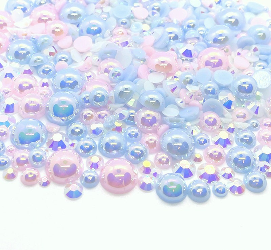 Baby Doll Blend Rhinestone Mix 2mm-10mm Flatback Jelly Resin | Faux Pearls Rhinestones Mixed Sizes Blue Pink