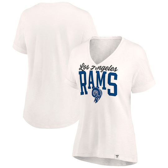 Women's Fanatics Branded Oatmeal Los Angeles Rams Motivating Force V-Neck T-Shirt, Size: Medium, Multicolor