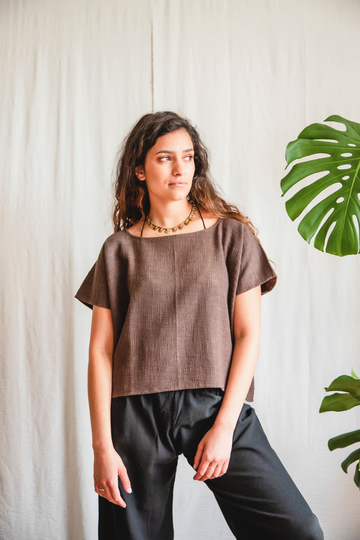 Everyday Top in Brown, Relaxed Woven Top