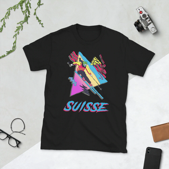 Skiing, Ski, Skier Gift, Ski Switzerland, Suisse Shirt, Vintage Swiss Vintage Short-Sleeve Unisex T-Shirt