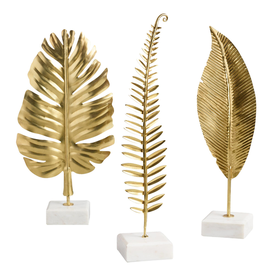 Gold Leaf on Marble Stand Decor Set of 3 by World Market