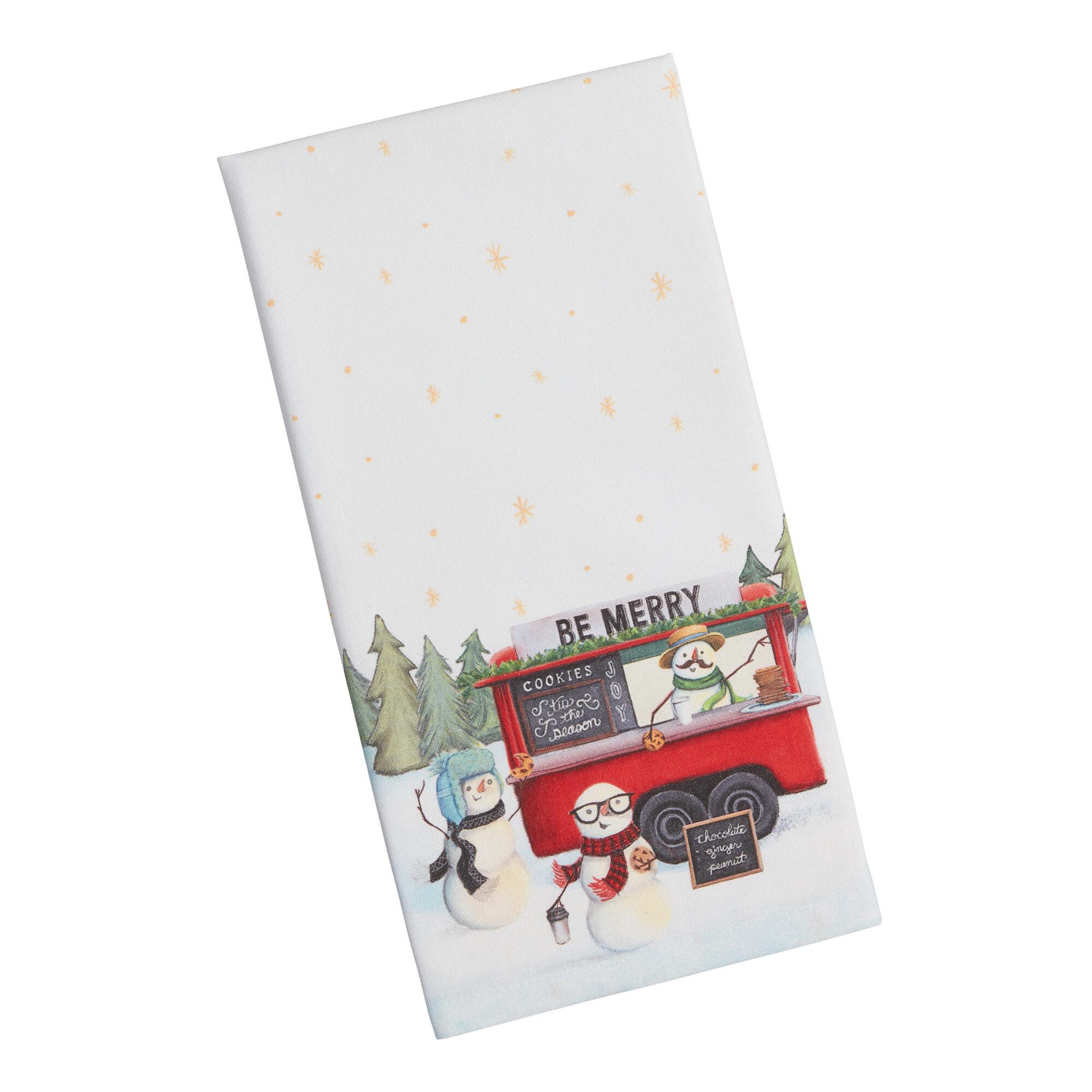 Snowman Coffee Truck Kitchen Towel: Green/Red/White - Cotton by World Market