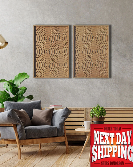 Carved Geometric Wood Art, Wall Decor, Rustic Hanging, Housewarming Gift, Handmade