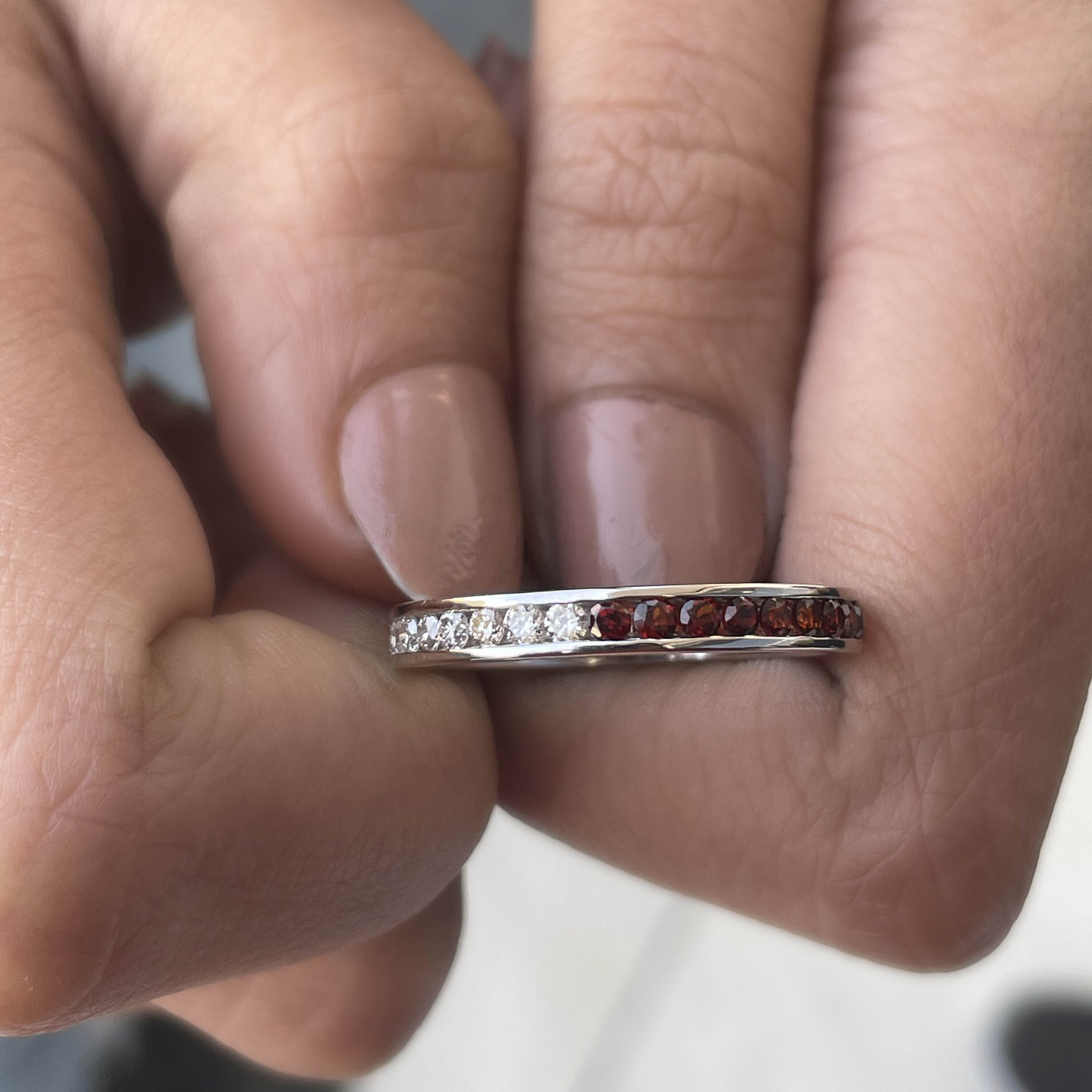 Full Eternity Band, 3/4 Ct Garnet Ring, 1/2 Diamond Channel Set Ring