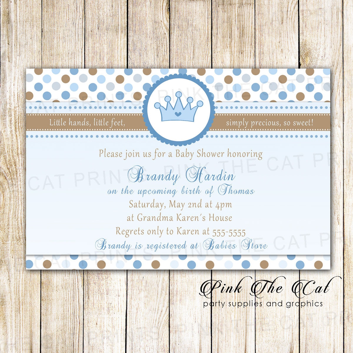 Prince Baby Shower Invitation Card, Invitation, Blue Brown Birthday Printable Template Custom
