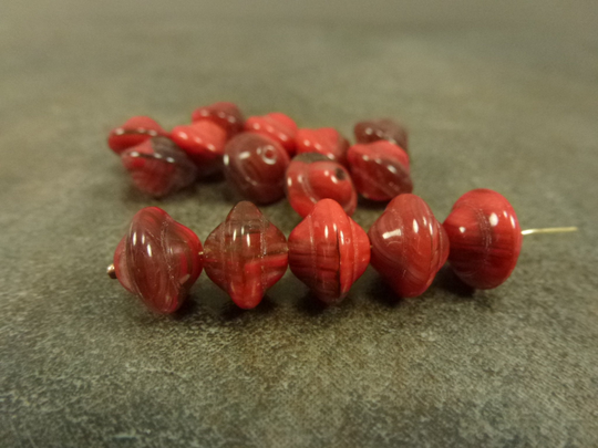 Dark Red Blend Czech Glass Saturn Saucer Beads 8x10mm 10Pc Rondelle