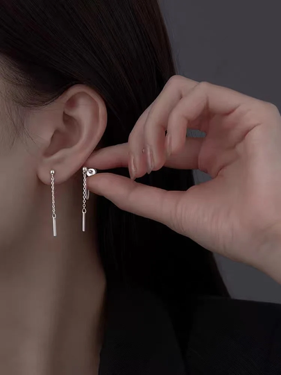 Sterling Silver Chain Stud Earrings. Bar Earrings Silver. Korean