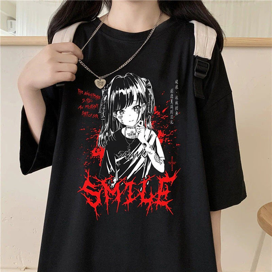 Harajuku Aesthetic Gothic Punk Cartoon Short Sleeve T-Shirt O-Neck Women Summer Ulzzang Hip Hop Loose Casual Streetwear Clothes